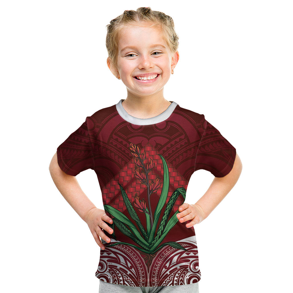 Rongoa Maori New Zealand Harakeke Kid T Shirt NZ Weaving Pattern Red