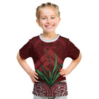 Rongoa Maori New Zealand Harakeke Kid T Shirt NZ Weaving Pattern Red