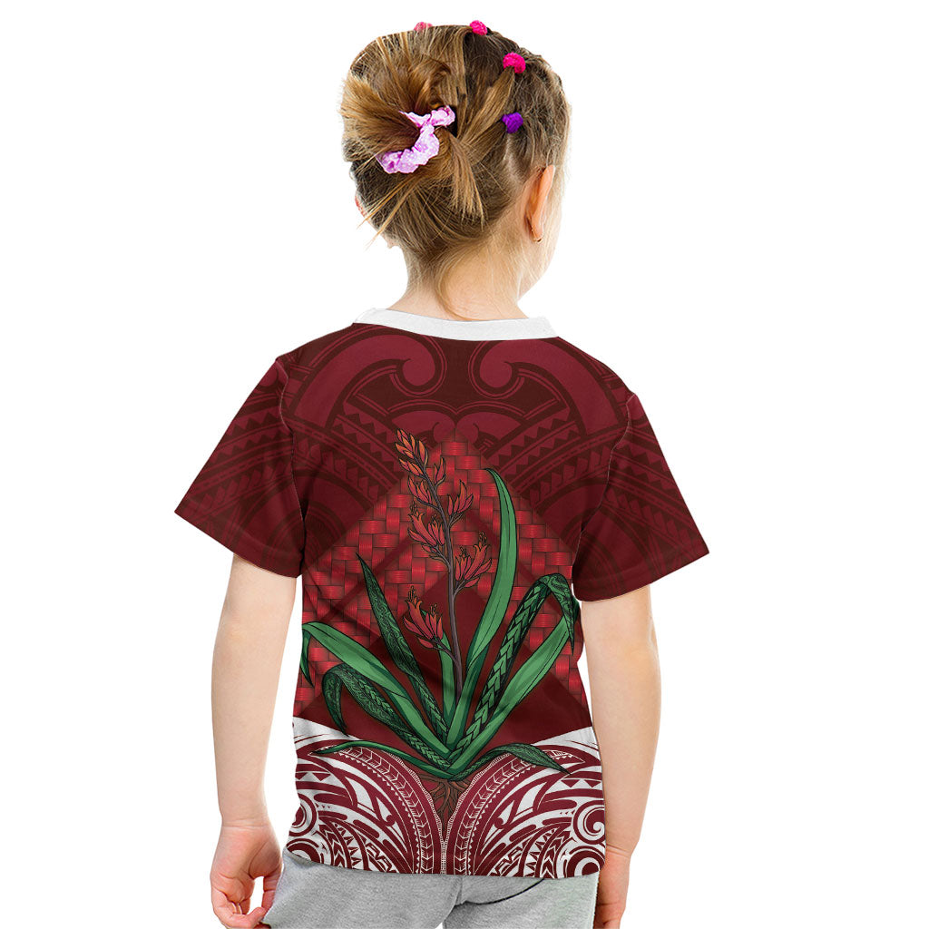 Rongoa Maori New Zealand Harakeke Kid T Shirt NZ Weaving Pattern Red