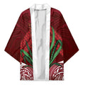 Rongoa Maori New Zealand Harakeke Kimono NZ Weaving Pattern Red