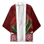 Rongoa Maori New Zealand Harakeke Kimono NZ Weaving Pattern Red