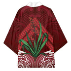 Rongoa Maori New Zealand Harakeke Kimono NZ Weaving Pattern Red
