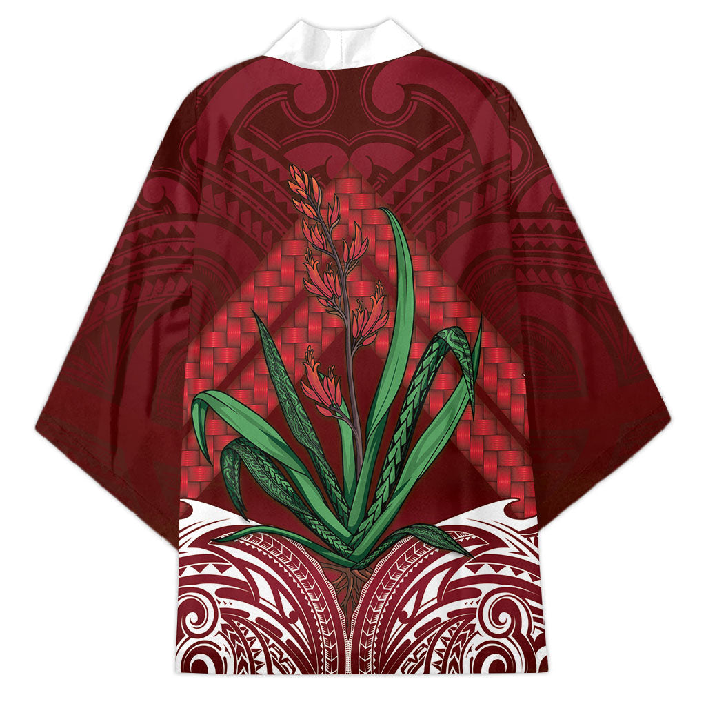 Rongoa Maori New Zealand Harakeke Kimono NZ Weaving Pattern Red