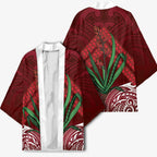 Rongoa Maori New Zealand Harakeke Kimono NZ Weaving Pattern Red