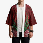 Rongoa Maori New Zealand Harakeke Kimono NZ Weaving Pattern Red