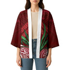 Rongoa Maori New Zealand Harakeke Kimono NZ Weaving Pattern Red