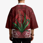 Rongoa Maori New Zealand Harakeke Kimono NZ Weaving Pattern Red