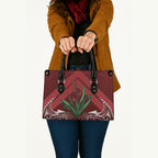 Rongoa Maori New Zealand Harakeke Leather Bag NZ Weaving Pattern Red
