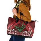 Rongoa Maori New Zealand Harakeke Leather Tote Bag NZ Weaving Pattern Red