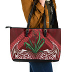 Rongoa Maori New Zealand Harakeke Leather Tote Bag NZ Weaving Pattern Red