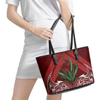 Rongoa Maori New Zealand Harakeke Leather Tote Bag NZ Weaving Pattern Red