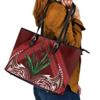 Rongoa Maori New Zealand Harakeke Leather Tote Bag NZ Weaving Pattern Red