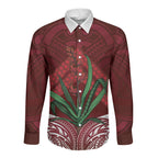 Rongoa Maori New Zealand Harakeke Long Sleeve Button Shirt NZ Weaving Pattern Red
