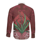 Rongoa Maori New Zealand Harakeke Long Sleeve Button Shirt NZ Weaving Pattern Red