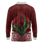 Rongoa Maori New Zealand Harakeke Long Sleeve Polo Shirt NZ Weaving Pattern Red