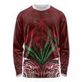 Rongoa Maori New Zealand Harakeke Long Sleeve Shirt NZ Weaving Pattern Red
