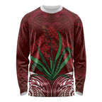Rongoa Maori New Zealand Harakeke Long Sleeve Shirt NZ Weaving Pattern Red