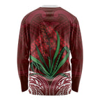 Rongoa Maori New Zealand Harakeke Long Sleeve Shirt NZ Weaving Pattern Red