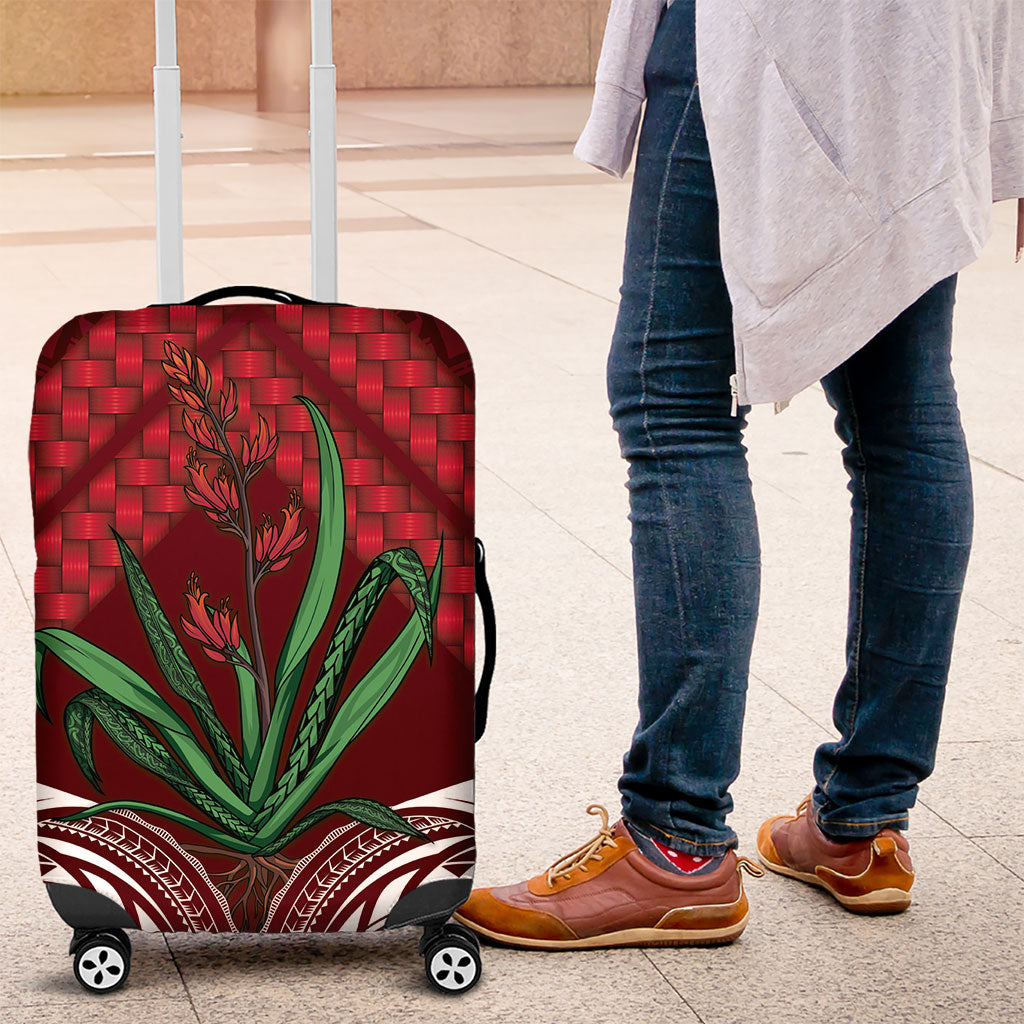 Rongoa Maori New Zealand Harakeke Luggage Cover NZ Weaving Pattern Red