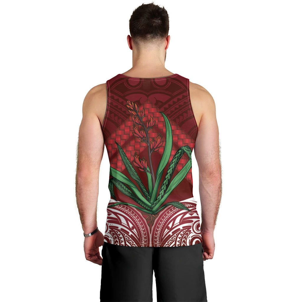Rongoa Maori New Zealand Harakeke Men Tank Top NZ Weaving Pattern Red