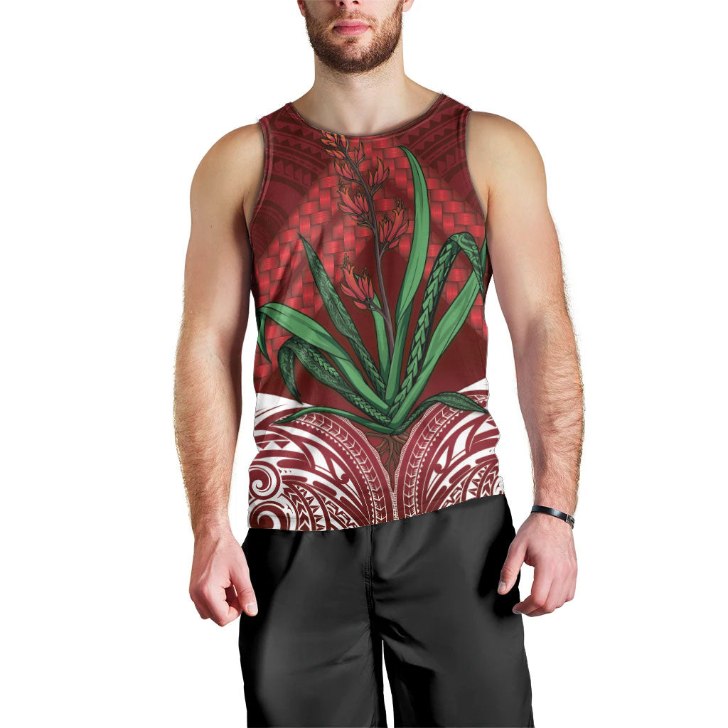Rongoa Maori New Zealand Harakeke Men Tank Top NZ Weaving Pattern Red