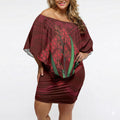 Rongoa Maori New Zealand Harakeke Off Shoulder Short Dress NZ Weaving Pattern Red