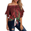 Rongoa Maori New Zealand Harakeke Off Shoulder Wrap Waist Top NZ Weaving Pattern Red