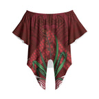 Rongoa Maori New Zealand Harakeke Off Shoulder Wrap Waist Top NZ Weaving Pattern Red