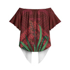 Rongoa Maori New Zealand Harakeke Off Shoulder Wrap Waist Top NZ Weaving Pattern Red