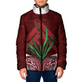 Rongoa Maori New Zealand Harakeke Padded Jacket NZ Weaving Pattern Red