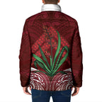 Rongoa Maori New Zealand Harakeke Padded Jacket NZ Weaving Pattern Red