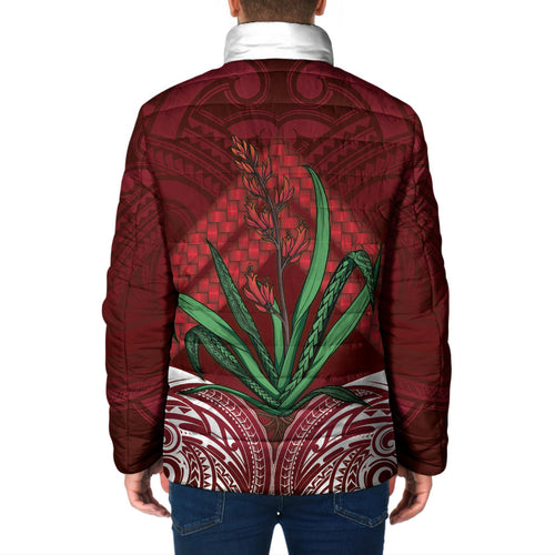 Rongoa Maori New Zealand Harakeke Padded Jacket NZ Weaving Pattern Red