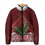 Rongoa Maori New Zealand Harakeke Padded Jacket NZ Weaving Pattern Red