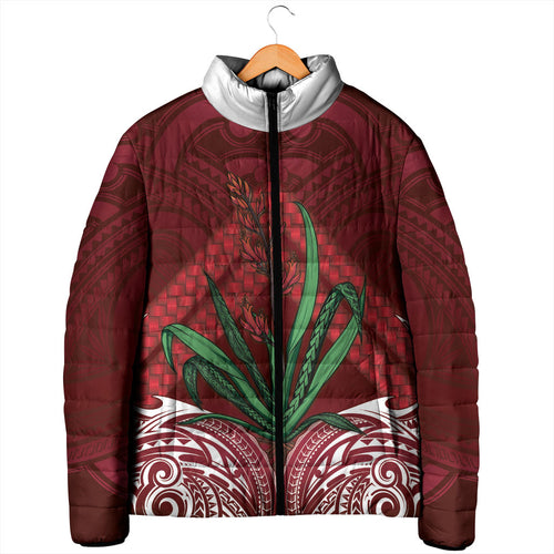 Rongoa Maori New Zealand Harakeke Padded Jacket NZ Weaving Pattern Red