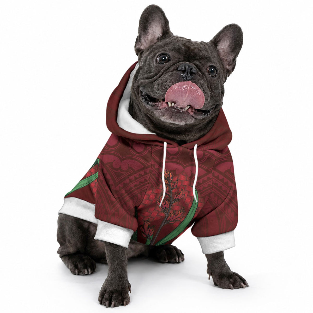 Rongoa Maori New Zealand Harakeke Pet Hoodie NZ Weaving Pattern Red