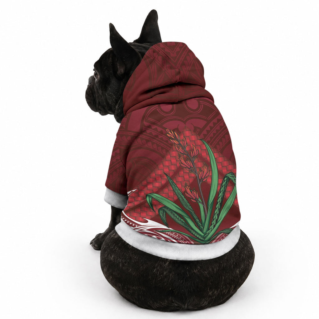 Rongoa Maori New Zealand Harakeke Pet Hoodie NZ Weaving Pattern Red