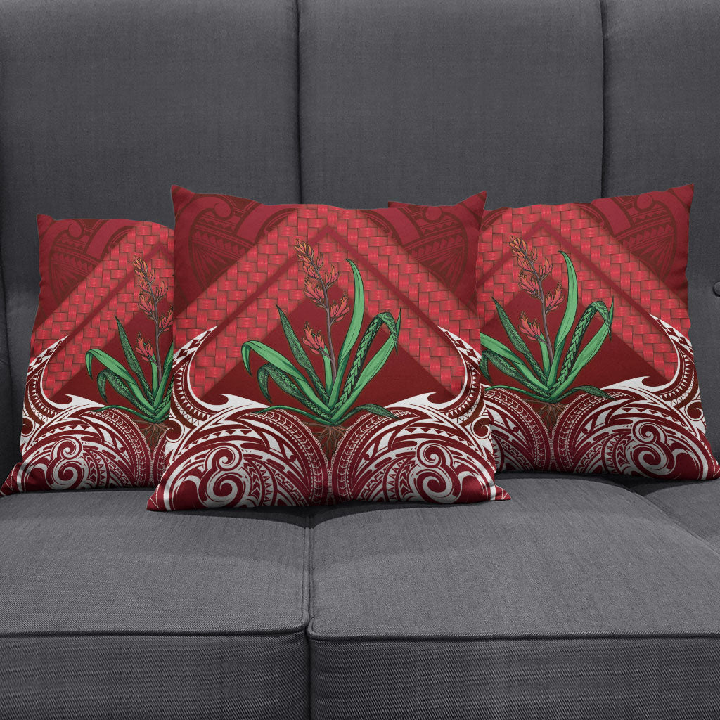 Rongoa Maori New Zealand Harakeke Pillow Cover NZ Weaving Pattern Red