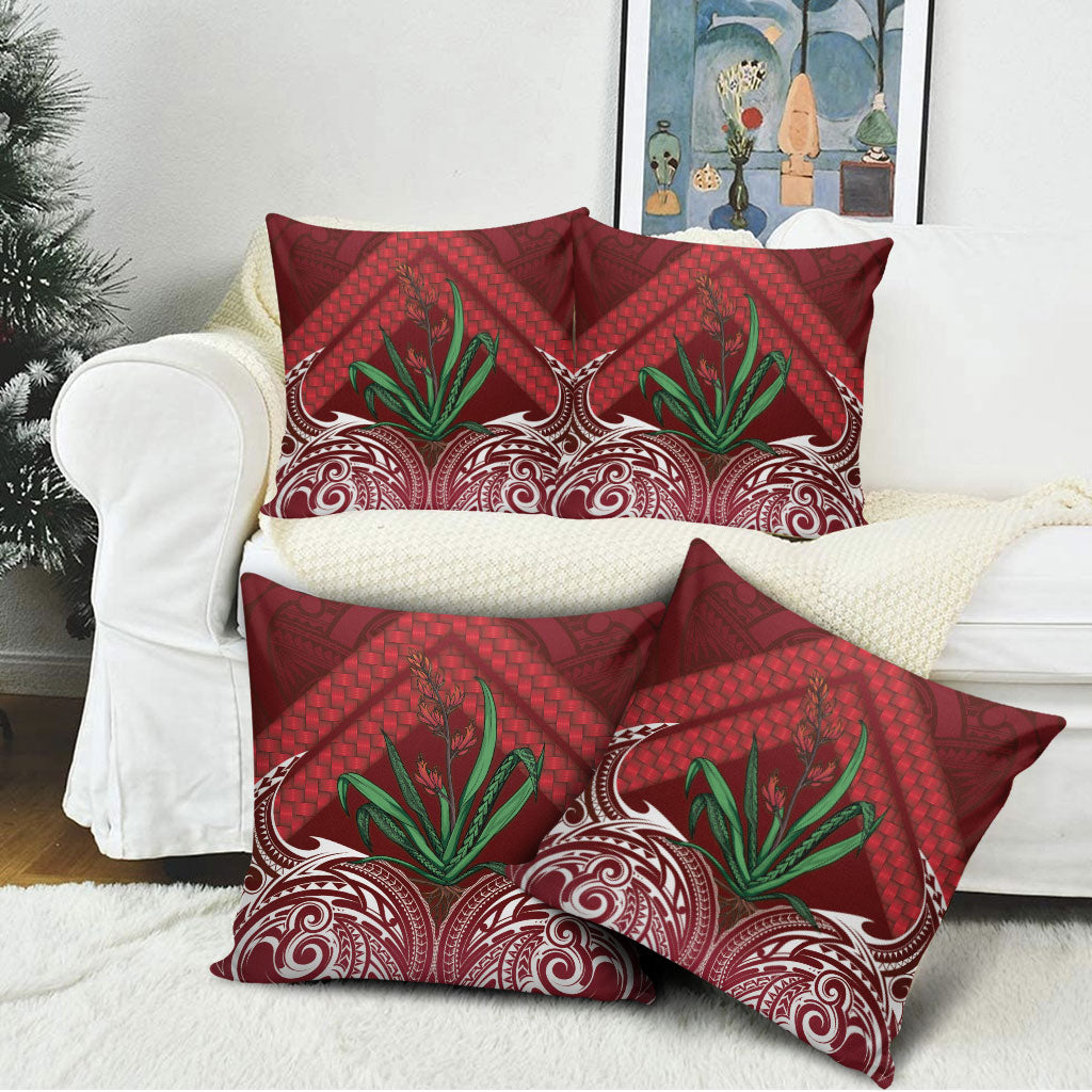 Rongoa Maori New Zealand Harakeke Pillow Cover NZ Weaving Pattern Red