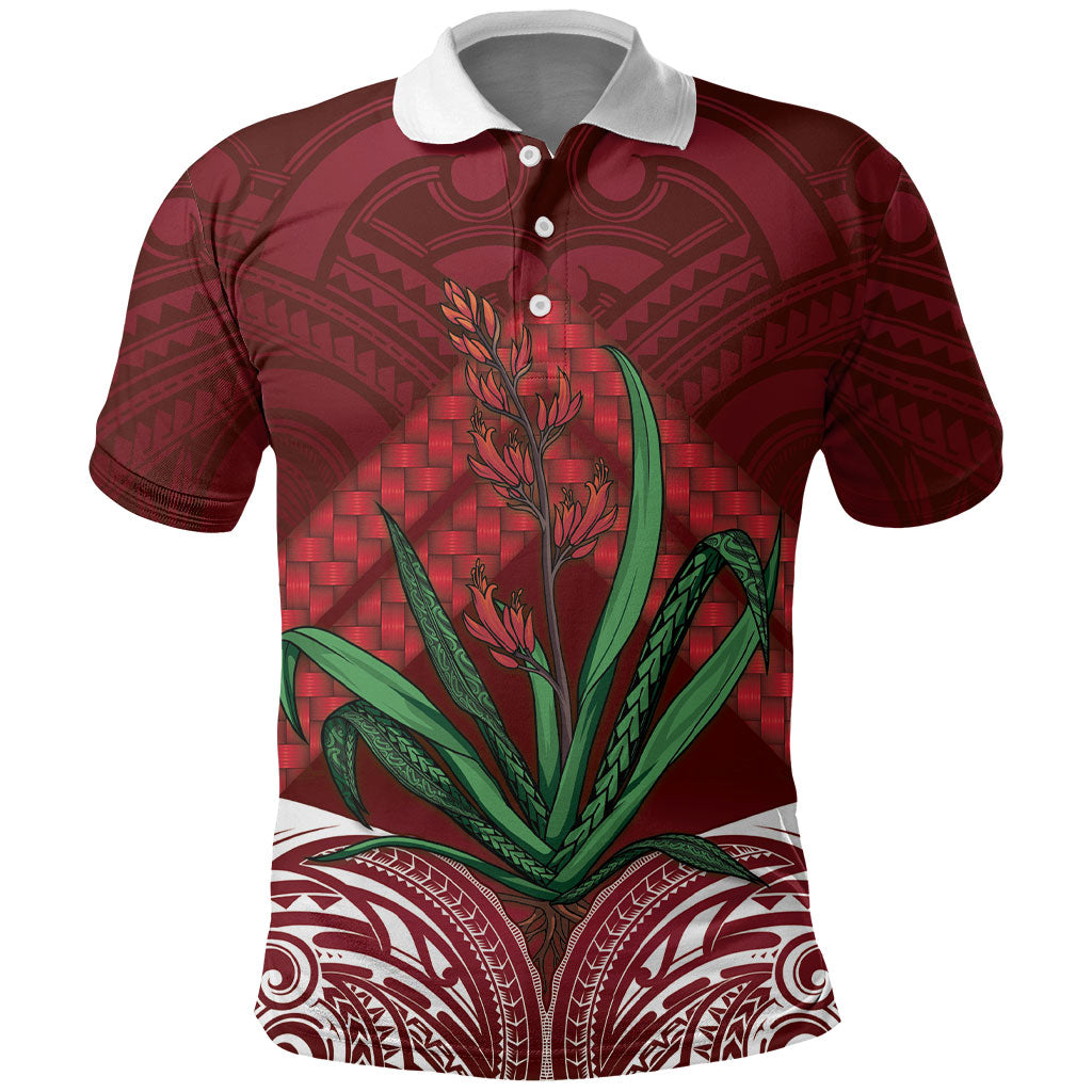Rongoa Maori New Zealand Harakeke Polo Shirt NZ Weaving Pattern Red
