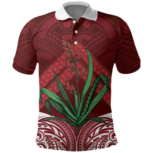 Rongoa Maori New Zealand Harakeke Polo Shirt NZ Weaving Pattern Red