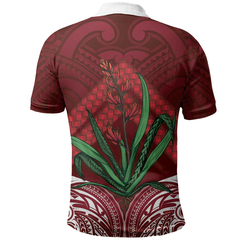 Rongoa Maori New Zealand Harakeke Polo Shirt NZ Weaving Pattern Red