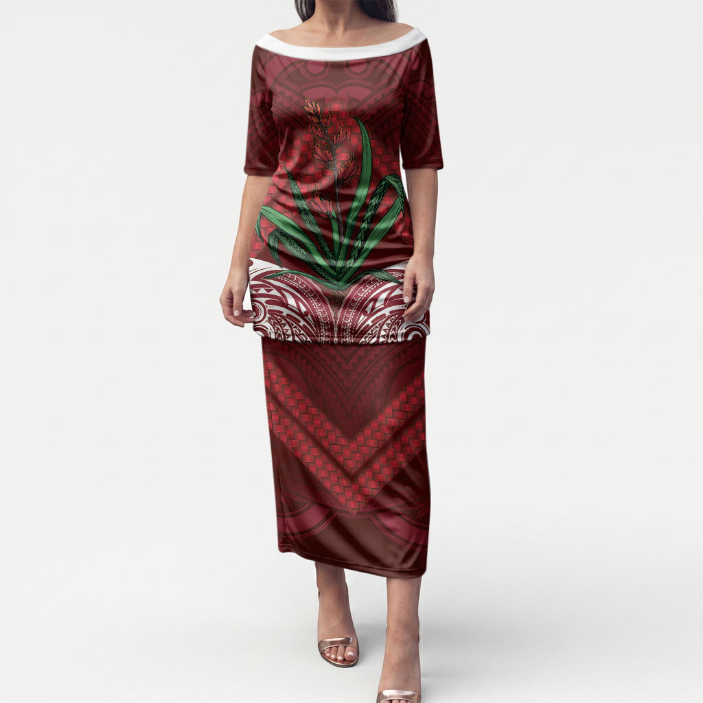 Rongoa Maori New Zealand Harakeke Puletasi NZ Weaving Pattern Red