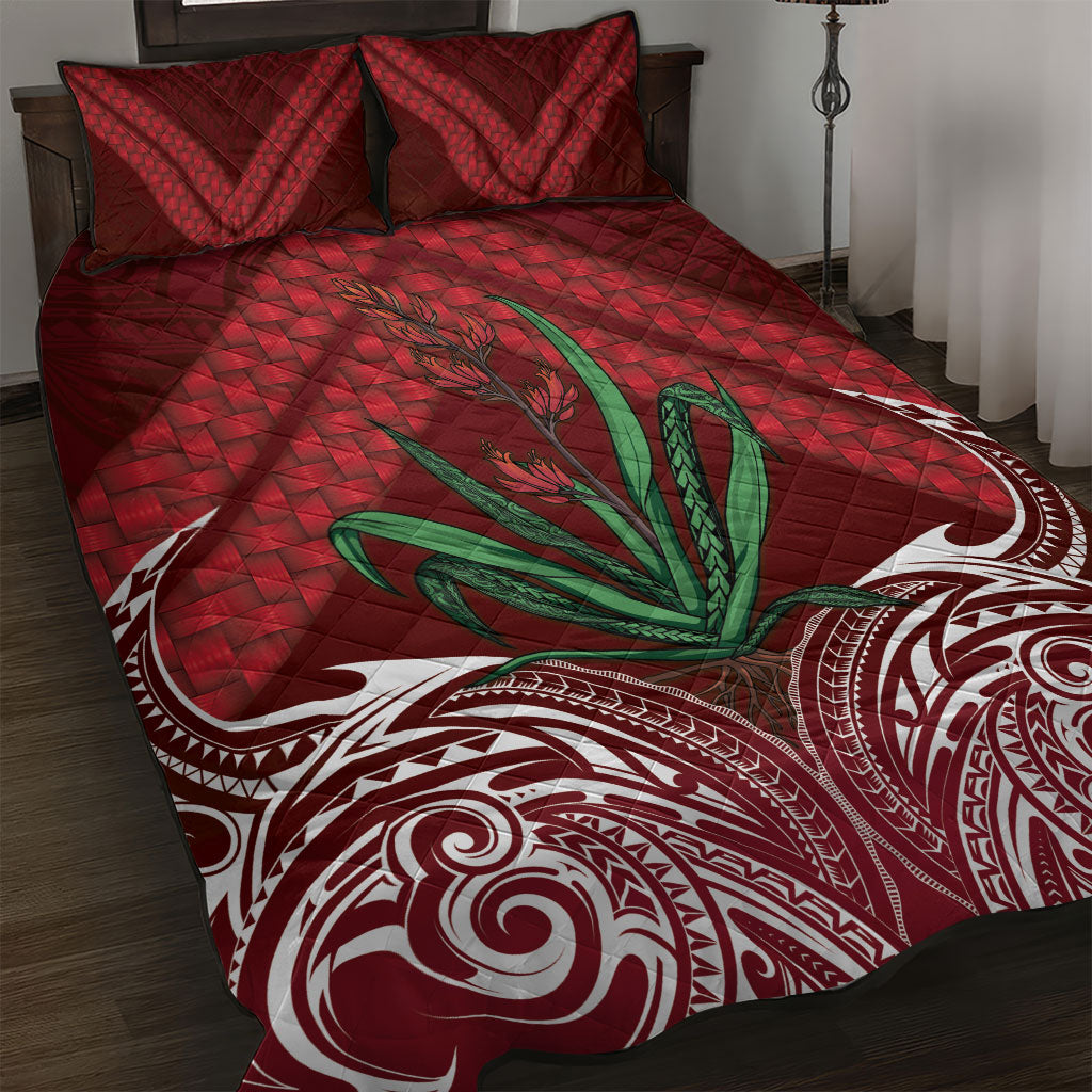 Rongoa Maori New Zealand Harakeke Quilt Bed Set NZ Weaving Pattern Red