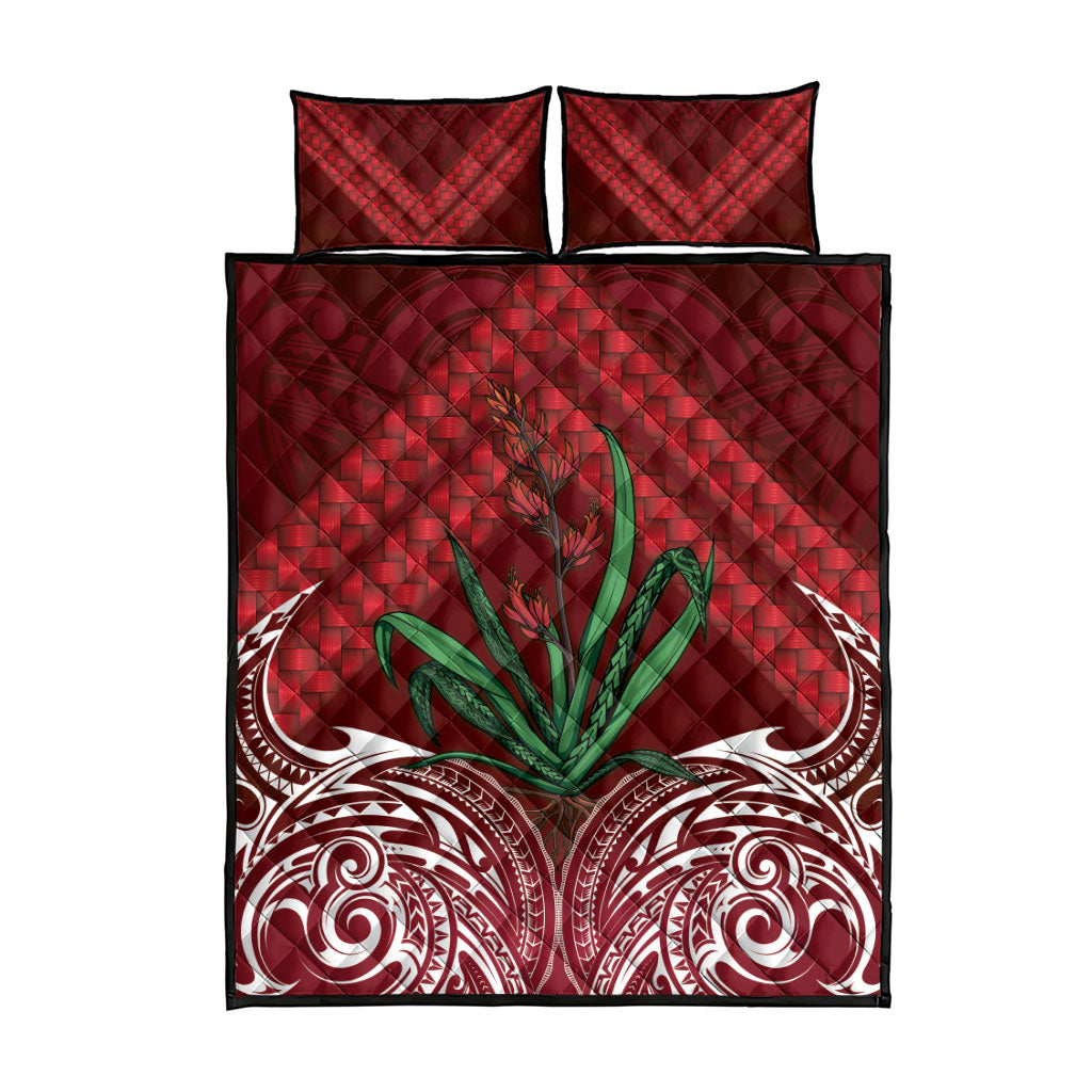 Rongoa Maori New Zealand Harakeke Quilt Bed Set NZ Weaving Pattern Red