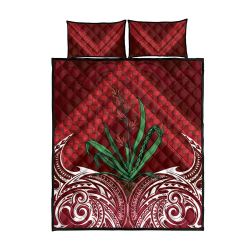 Rongoa Maori New Zealand Harakeke Quilt Bed Set NZ Weaving Pattern Red