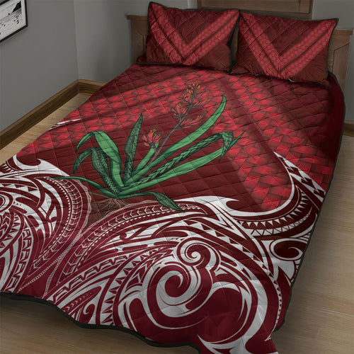 Rongoa Maori New Zealand Harakeke Quilt Bed Set NZ Weaving Pattern Red