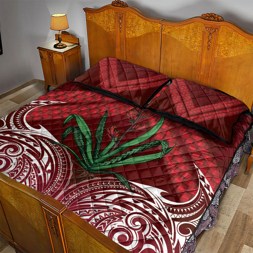 Rongoa Maori New Zealand Harakeke Quilt Bed Set NZ Weaving Pattern Red