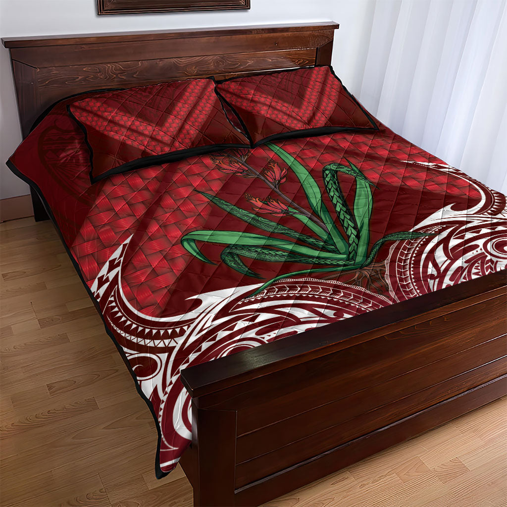 Rongoa Maori New Zealand Harakeke Quilt Bed Set NZ Weaving Pattern Red