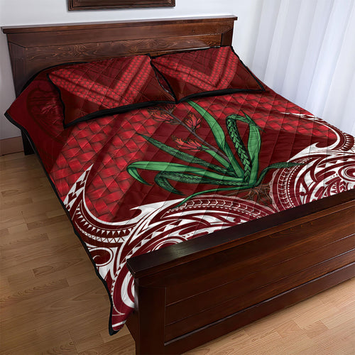 Rongoa Maori New Zealand Harakeke Quilt Bed Set NZ Weaving Pattern Red