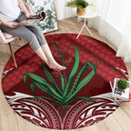 Rongoa Maori New Zealand Harakeke Round Carpet NZ Weaving Pattern Red